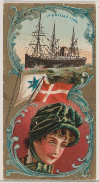 Steamship Hekla, Thingvalla Line, from the Ocean and River Steamers series (N83) for Duke ..., 1887. Creator: Unknown.