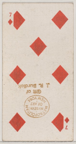 Seven Diamonds (red), from the Playing Cards series (N84) for Duke brand cigarettes, 1888., 1888. Creator: Unknown.