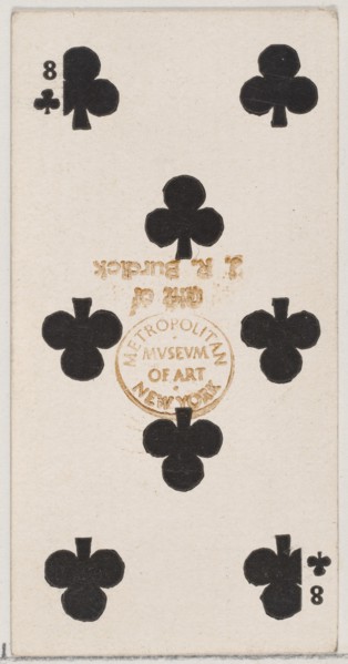 Eight Clubs (black), from the Playing Cards series (N84) for Duke brand cigarettes, 1888., 1888. Creator: Unknown.