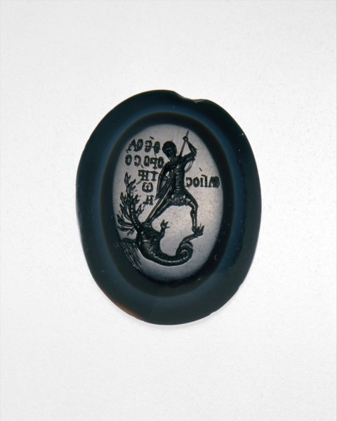 Intaglio with Saint Theodore Teron Slaying a Many-Headed Dragon, Byzantine, 1300 or later.