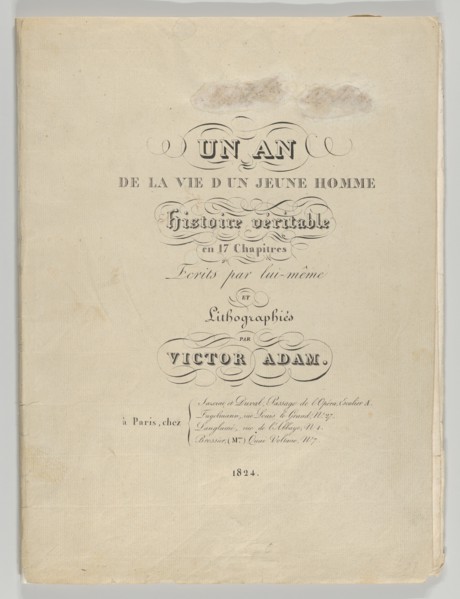 Un an de la vie d'un jeune homme: Histoire véritable en 17 Chapitres, Ecrits par lui-même et Lithographiés par Victor Adam (A Year in the Life of a Young Man: A True Story in 17 Chapters, Written by H...