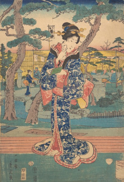 Young girl at tea house in Iriya, mid-19th century.