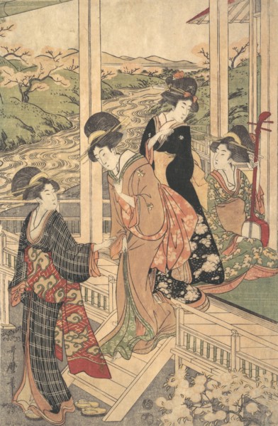 Group of Women on the Engawa of a Country House, in the time of the Cherry Blossoming, ca. 1806.