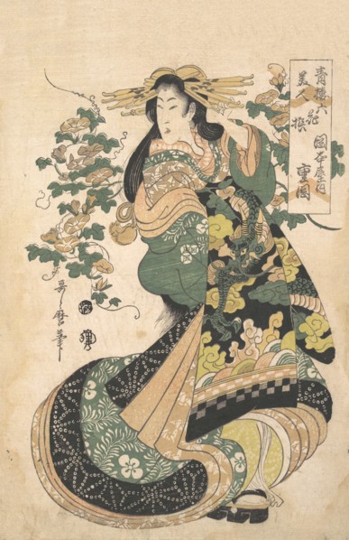 A Courtesan with Morning-glories on the Background.