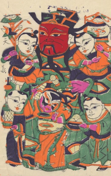 One hundred thirty-five woodblock prints including New Year's pictures (nianhua), door gods, historical figures and Taoist deities, 19th-20th century.