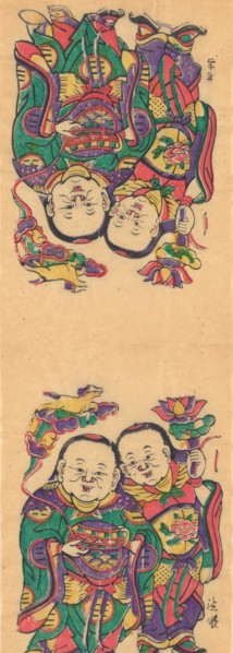 One hundred thirty-five woodblock prints including New Year's pictures (nianhua), door gods, historical figures and Taoist deities, 19th-20th century.