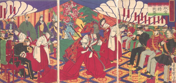 Commanders Receiving the Emperor's Drinking Cups, 1886 (Meiji 19).