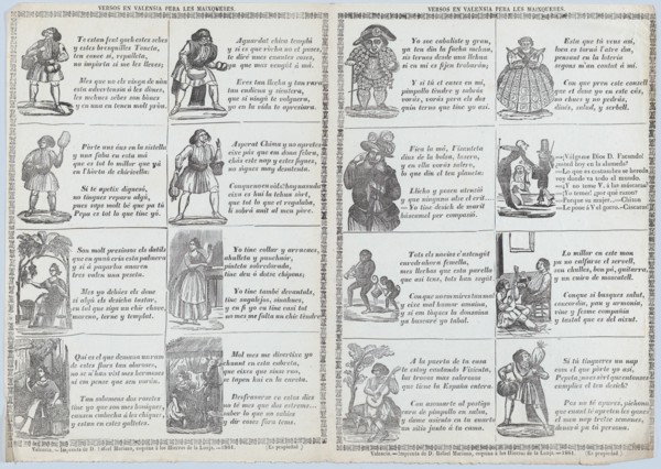 Two sheets (printed as one) with verses in Valencian for masquerades, 1861.