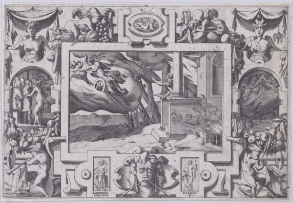 Medea Flees from Jason (L'épée au poing court Jason la poursuivre mais ne peut celle en vitesse aconsuivre...), 1563.