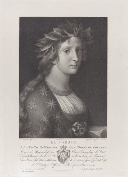 Poetry, a woman with a laurel crown, 1827.