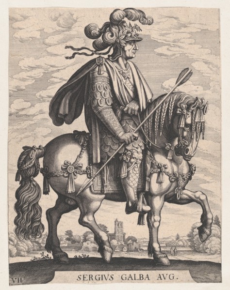 Plate 7: Emperor Galba on Horseback, from 'The First Twelve Roman Caesars' after Tempesta, 1610-50.