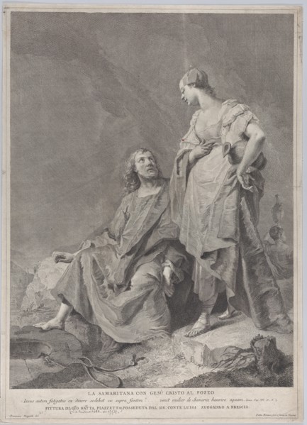 Christ and the woman of Samaria at the well, from the series of 112 prints of the sacred history, after the painting by Giovanni Battista Piazzetta, 1743-63.