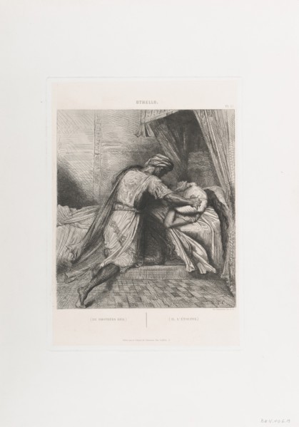 He smothers her: plate 13 from Othello (Act 5, Scene 2), etched 1844, reprinted 1900.