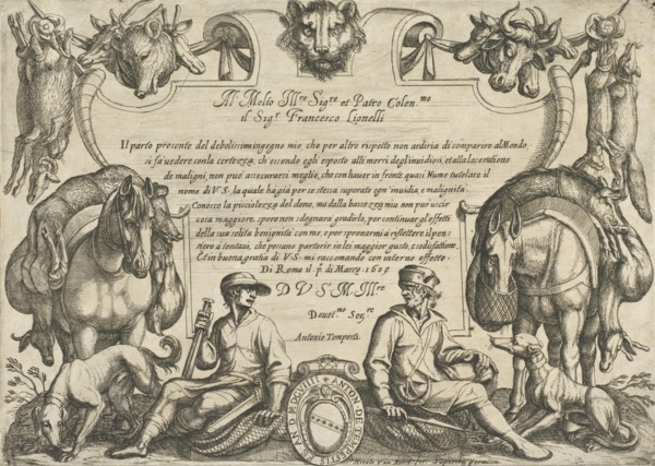 Frontispiece with Hunters, Dogs and Horses, from 'Hunting Scenes VI', 1609.