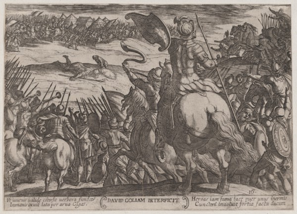 Plate 16: David Killing Goliath, from 'The Battles of the Old Testament', ca. 1590-ca. 1610.