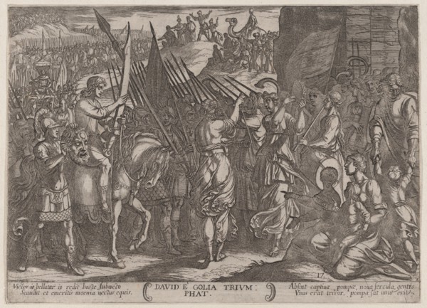 Plate 17: David Returning in Triumph with the Head of Goliath, from 'The Battles of the Old Testament', ca. 1590-ca. 1610.