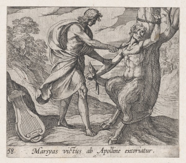 Plate 58: Apollo Killing Marsyas (Marsyas victus ab Apolline excoriatur), from Ovid's 'Metamorphoses', 1606.