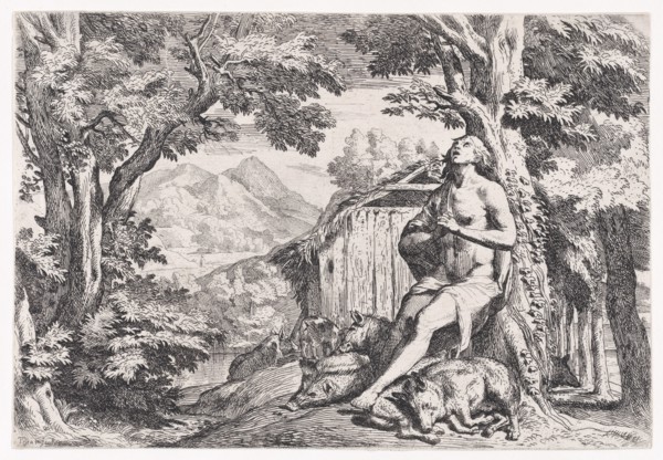 The prodigal son among the swine, from a series of four prints, ca. 1645.