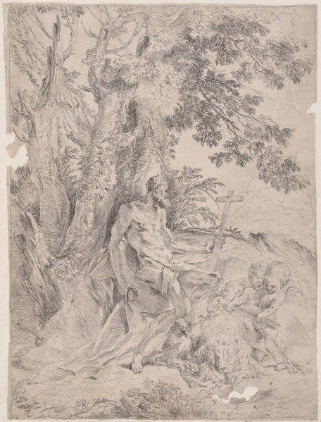 Saint Jerome before a crucifix accompanied by a lion and three putti, ca. 1631-37.
