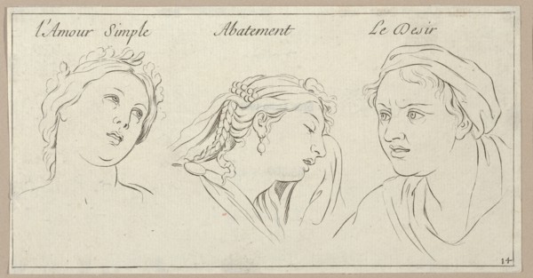 l'Amour simple, Abattement, Le Desir (from Caractères des passions, gravés sur les desseins de l'illustre Monsieur le Brun), 1695-1720.