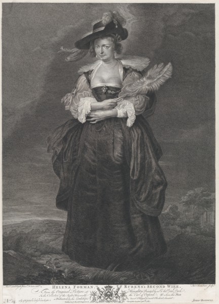 Portrait of Helena Fourment, Rubens' second wife, wearing a fur coat over her shoulders, 1767. Formerly attributed to Anthony van Dyck.