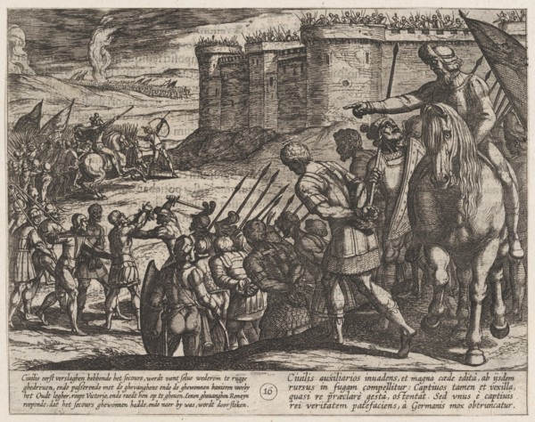 Plate 16: Roman Captives Before the Old Fortress, from The War of the Romans Against the Batavians (Romanorvm et Batavorvm societas), 1611.