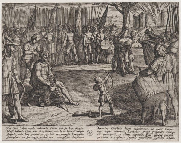 Plate 20: Civilis Having his Hair Cut, from The War of the Romans Against the Batavians (Romanorvm et Batavorvm societas), 1611.