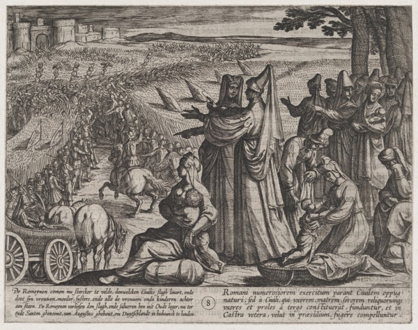 Plate 8: Women and Children Observe Civilis Battling the Romans, from The War of the Romans Against the Batavians (Romanorvm et Batavorvm societas), 1611.