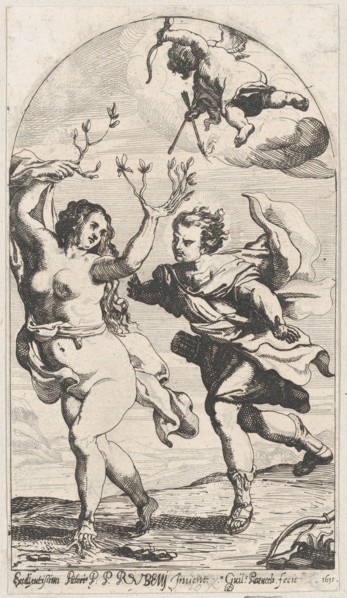 Daphne fleeing from Apollo, with Cupid overhead, 1631.