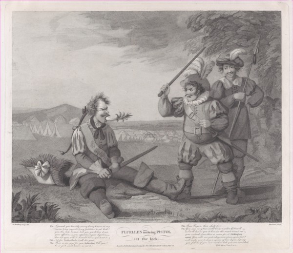 Fluellen Making Pistol Eat the Leek (Shakespeare, Henry V, Act 5, Scene 1), August 1, 1795.