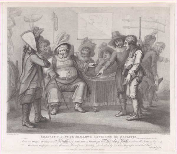 Falstaff at Justice Shallow's Mustering His Recruits (Shakespeare, Henry IV, Part II, Act 3, Scene 2), June 1, 1792.