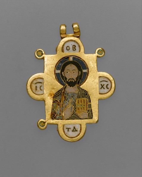 Double-Sided Pendant Icon with the Virgin and Christ Pantokrator, Byzantine, ca. 1100.
