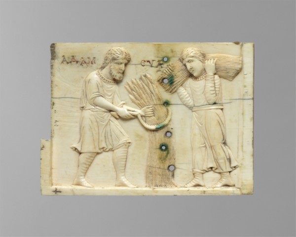 Panel from an Ivory Casket with the Story of Adam and Eve, Byzantine, 10th or 11th century.