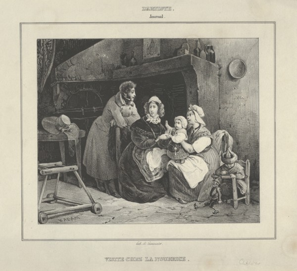 Visite Chez la Nourrice (Visit to the Wetnurse) (from Journal l'Artiste), 19th century.
