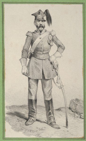 Standing soldier with his hand on the helm of his sword, mid-19th century.