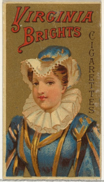 From the Girls and Children series (N64) promoting Virginia Brights Cigarettes for Allen & Ginter brand tobacco products, 1886.