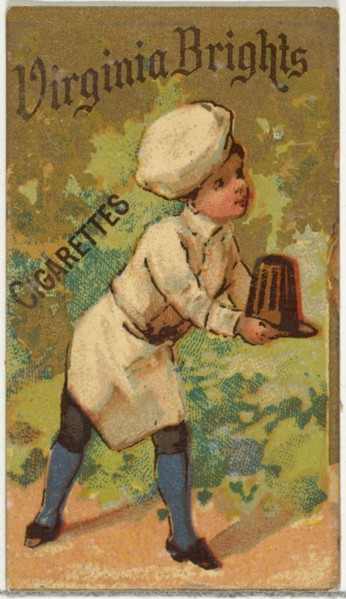 From the Girls and Children series (N64) promoting Virginia Brights Cigarettes for Allen & Ginter brand tobacco products, 1886.