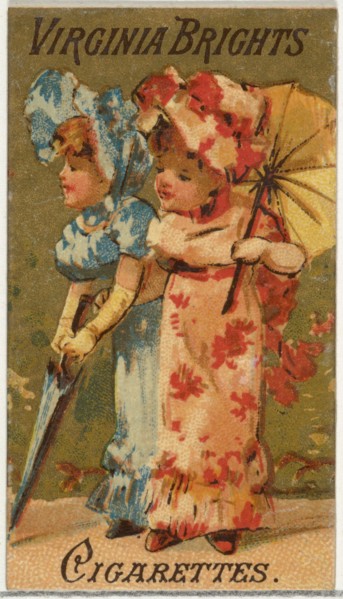 From the Girls and Children series (N64) promoting Virginia Brights Cigarettes for Allen & Ginter brand tobacco products, 1886.