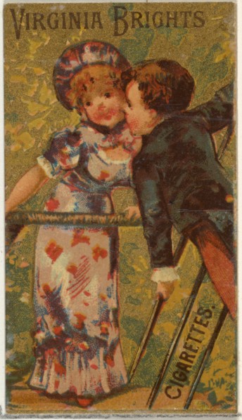 From the Girls and Children series (N64) promoting Virginia Brights Cigarettes for Allen & Ginter brand tobacco products, 1886.