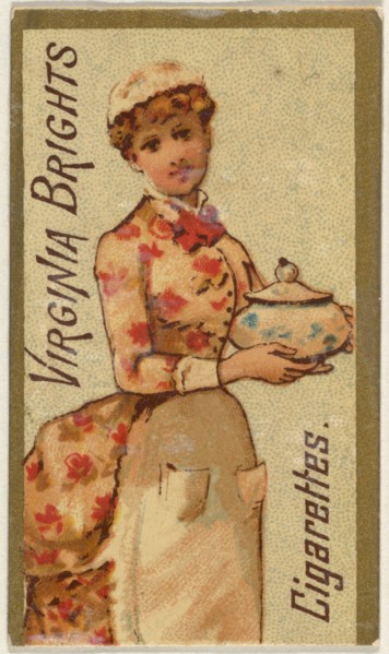 From the Girls and Children series (N64) promoting Virginia Brights Cigarettes for Allen & Ginter brand tobacco products, 1886.