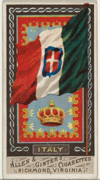Italy, from Flags of All Nations, Series 1 (N9) for Allen & Ginter Cigarettes Brands, 1887.