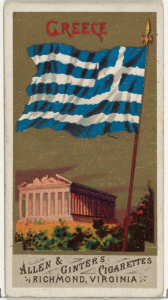 Greece, from Flags of All Nations, Series 1 (N9) for Allen & Ginter Cigarettes Brands, 1887.