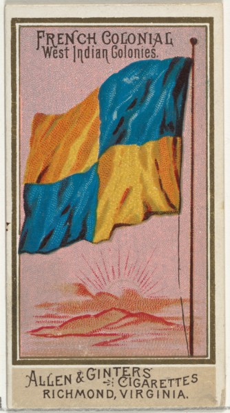 French Colonial West Indian Colonies, from Flags of All Nations, Series 2 (N10) for Allen & Ginter Cigarettes Brands, 1890.