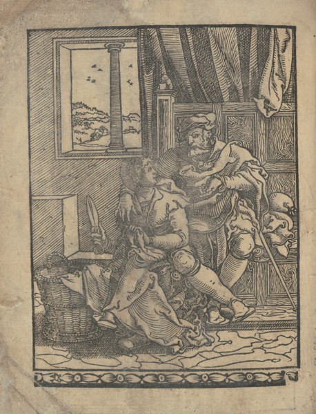 Ce est ung tractat de la noble art de leguille ascavoir ouvraiges de spaigne... title page (verso), after 1527. [From a pattern book of embroidery, lace and lace making].