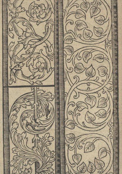 Ce est ung tractat de la noble art de leguille ascavoir ouvraiges de spaigne... page 22 (verso), after 1527. [From a pattern book of embroidery, lace and lace making].