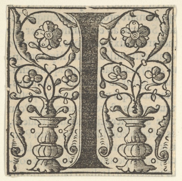 Initial letter I with garlands, mid-16th century.