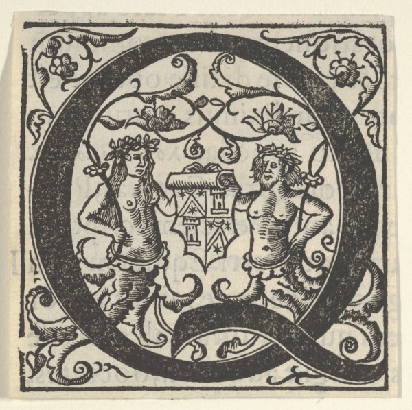Initial letter Q with coat of arms, mid-16th century.