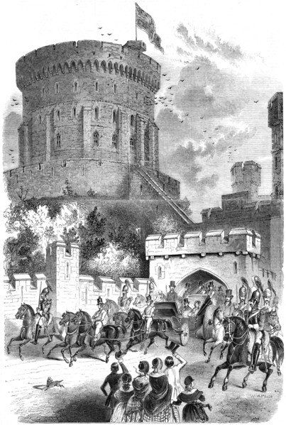 Windsor Castle in 1844 - Queen Victoria and Prince Albert leaving the Castle for London.