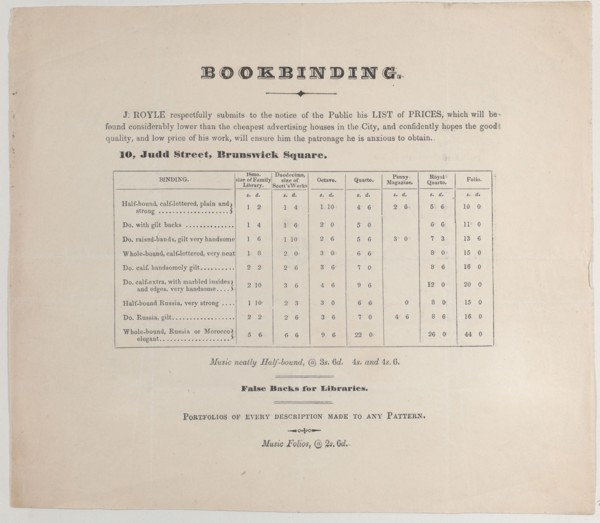 Trade card for J. Royle