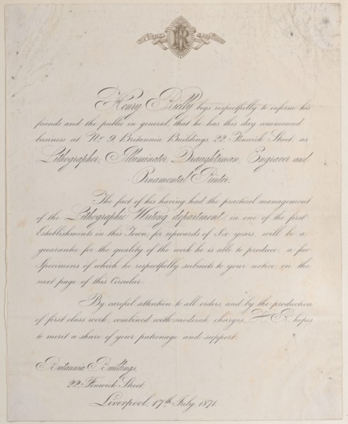 Trade card for Henry Rielly